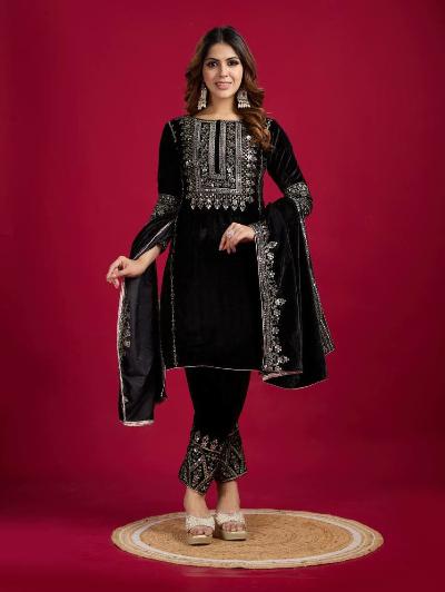 Black Velvet Patiyala hot Salwar Kameez with embroidery