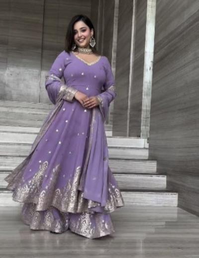 Lavender Georgette Gown Sharara Palazzo Suit Set