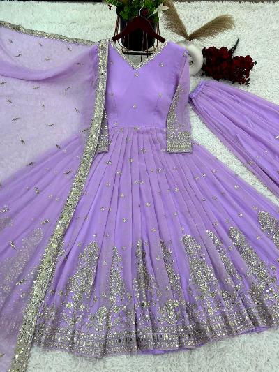 Lavender Georgette Gown Sharara Palazzo Suit Set