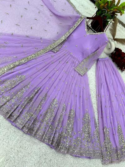 Lavender Georgette Gown Sharara Palazzo Suit Set