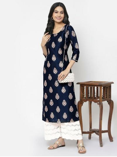 Traditional Foil Work Rayon Kurti 1pc