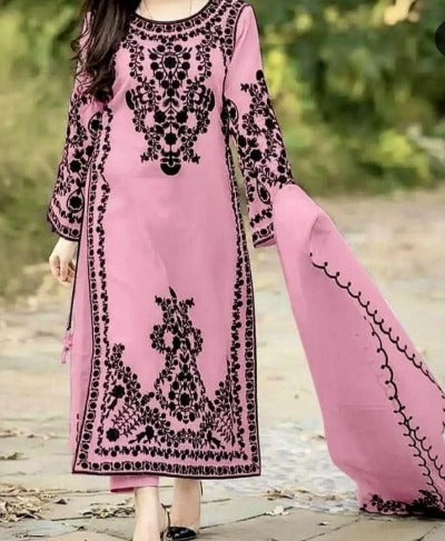 Blush Pink Georgette Black Embroidered Salwar Suit Set