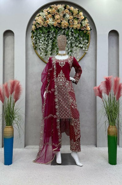 Red Georgette Wedding Wear Salwar Suit Set