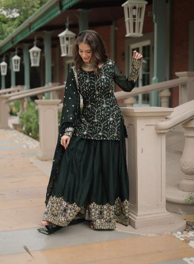 Black Rangoli Silk Royal Palazzo Sharara Suit Set