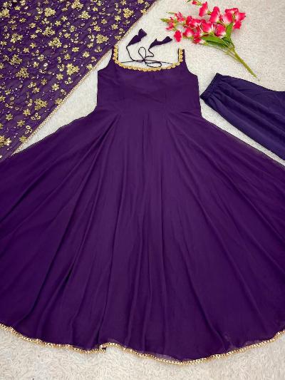 Vibrant Purple Georgette Anarkali Gown Suit Set