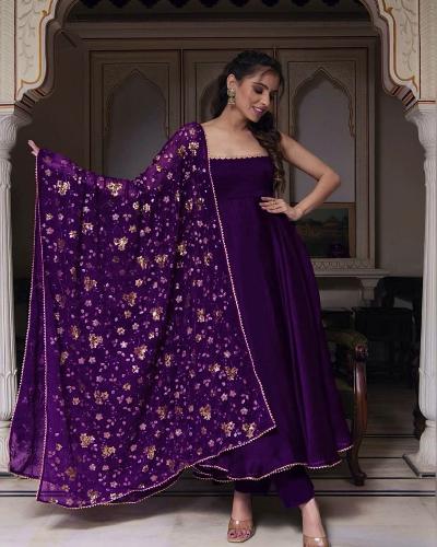 Vibrant Purple Georgette Anarkali Gown Suit Set