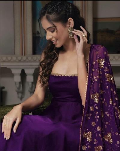 Vibrant Purple Georgette Anarkali Gown Suit Set