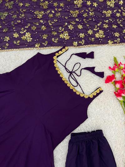 Vibrant Purple Georgette Anarkali Gown Suit Set