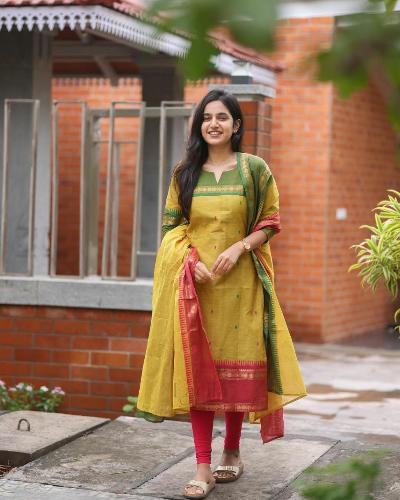 Yellow Kanchi Cotton Zari Weaving Salwar Suit Set