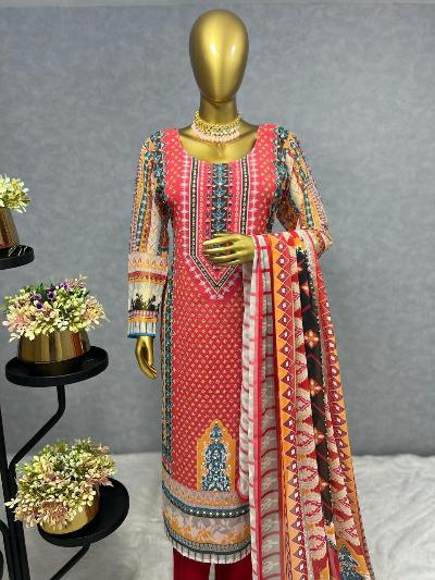 Dark Pink Red Georgette Digital Print Salwar Suit Set