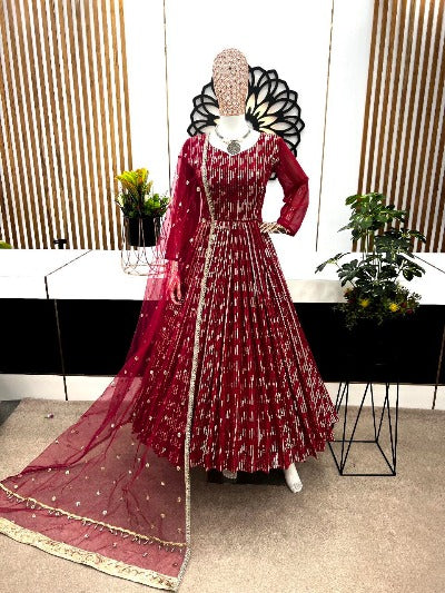 Red Designer Wedding Wear Georgette Anarkali Gown Suit Set