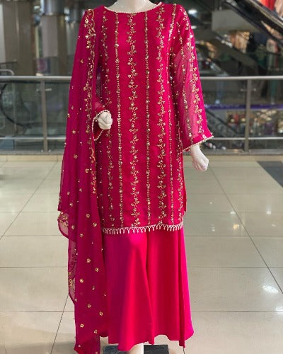 Magenta Pink Georgette Heavy Embroidered Salwar Suit Set