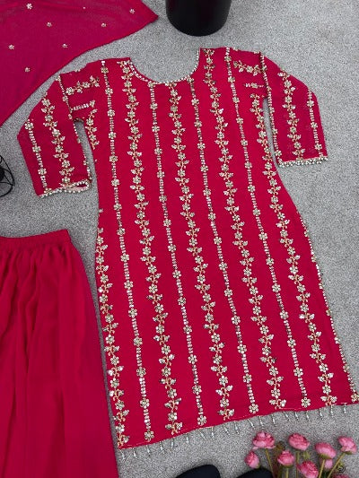 Magenta Pink Georgette Heavy Embroidered Salwar Suit Set