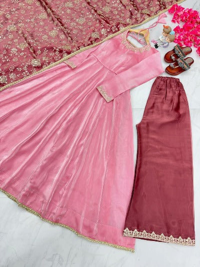 Soothing Pink Jimmy Choo Embroidered Anarkali Suit Set