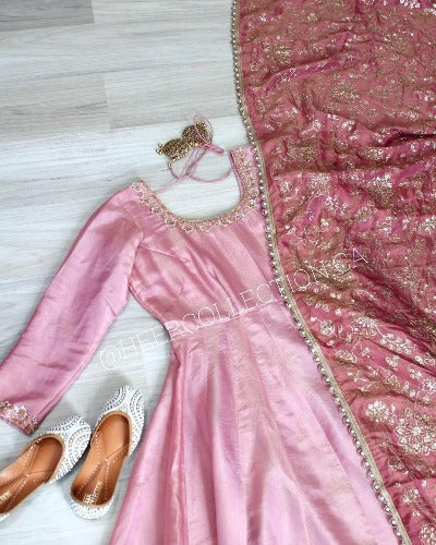 Soothing Pink Jimmy Choo Embroidered Anarkali Suit Set