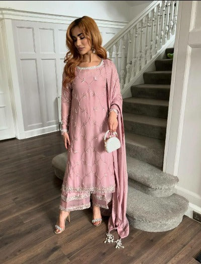 Light Pink Chinon Silk Salwar Suit Set