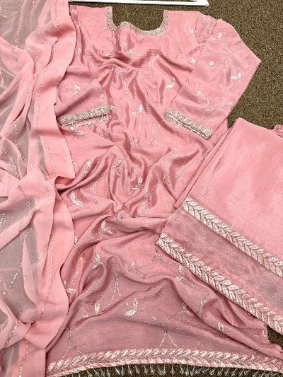 Light Pink Chinon Silk Salwar Suit Set
