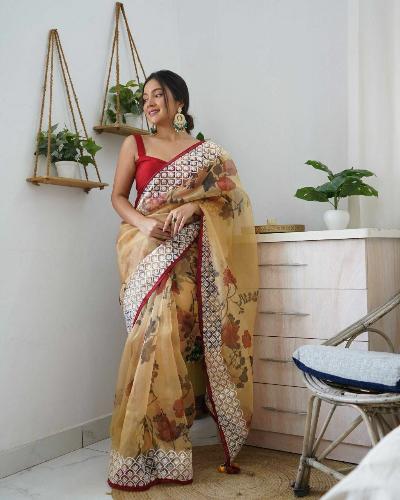 Soft Organza Digital Floral Print Saree