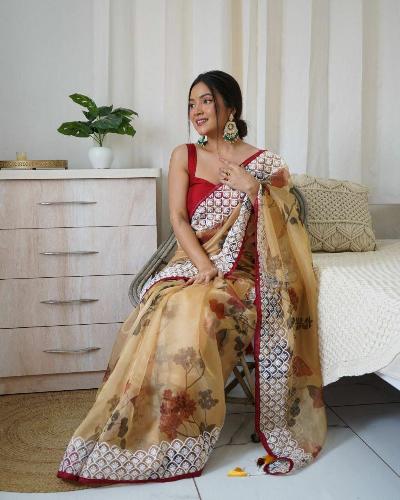 Soft Organza Digital Floral Print Saree