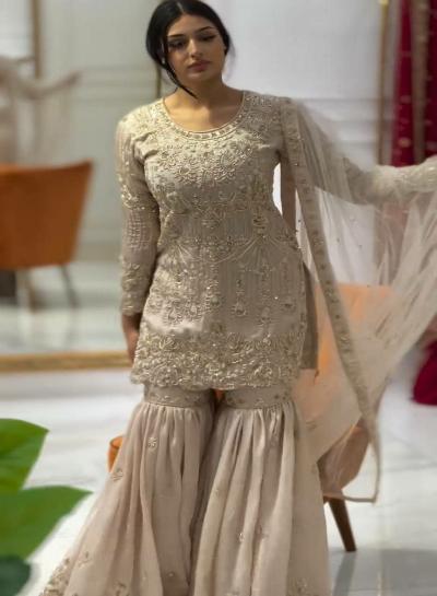 Cream Beige Wedding Wear Gharara Suit Set