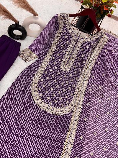 Purple Embroidery Sequins Work Sharara Suit Set