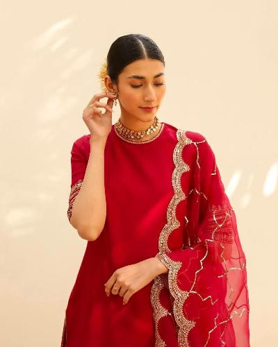 Red Ethnic Georgette Rich Sharara Suit Set