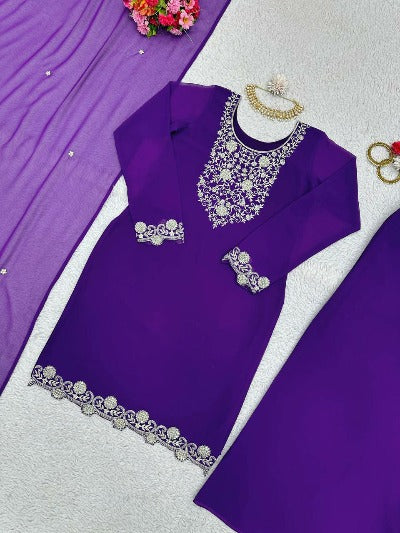 Violet Georgette Thread Work Salwar Suit Set
