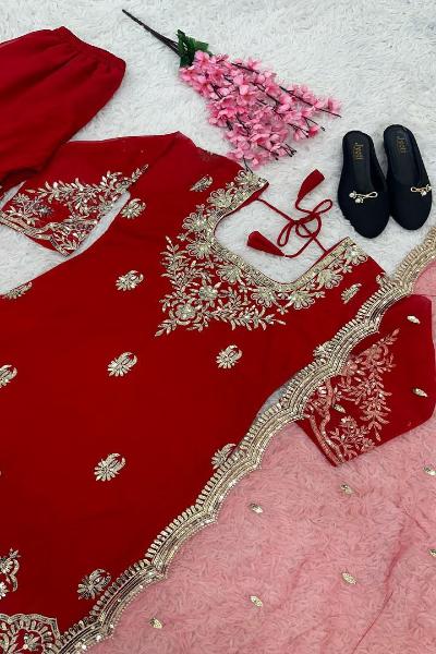 Red Georgette Wedding Wear Sharara Suit Set