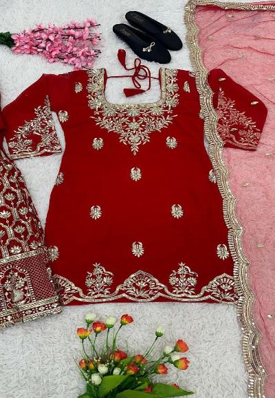 Red Georgette Wedding Wear Sharara Suit Set