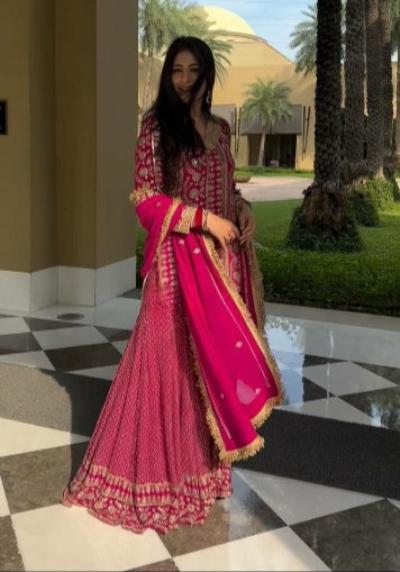 Dark Pink Sequins Work Partywear Sharara Suit Set