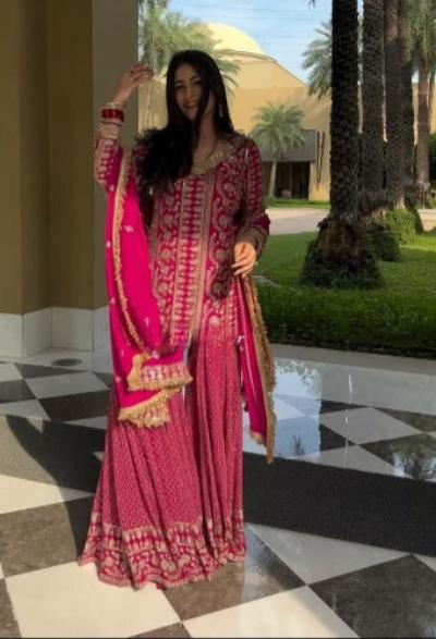 Dark Pink Sequins Work Partywear Sharara Suit Set