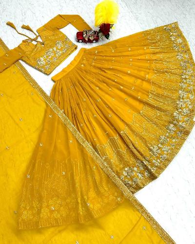 Glamorous Full Sleeves Georgette Lehenga Choli Set