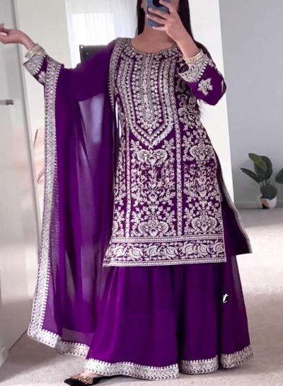 Purple Rich Partywear Palazzo Sharara Suit Set