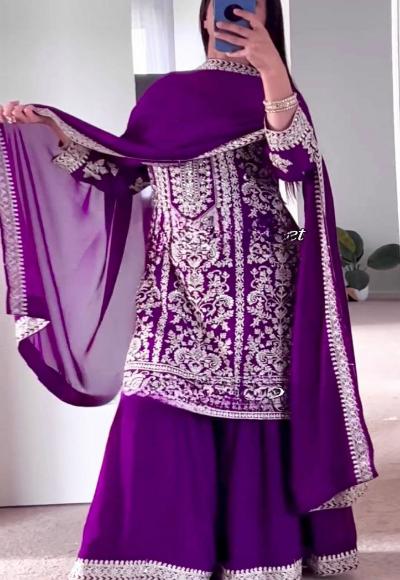 Purple Rich Partywear Palazzo Sharara Suit Set