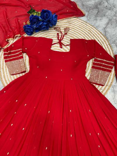 Red Partywear Designer Anarkali Gown Suit Set