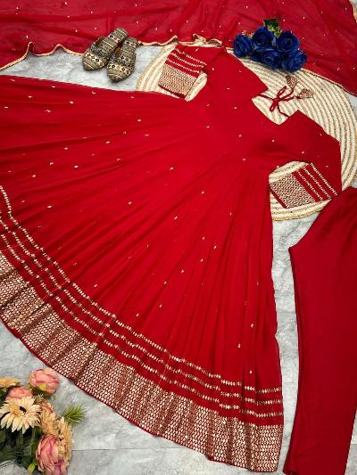 Red Partywear Designer Anarkali Gown Suit Set