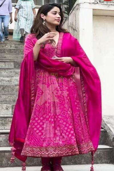 Janvi Kapoor Pink Georgette Anarkali Suit Set