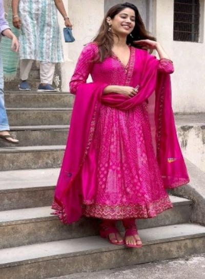 Janvi Kapoor Pink Georgette Anarkali Suit Set