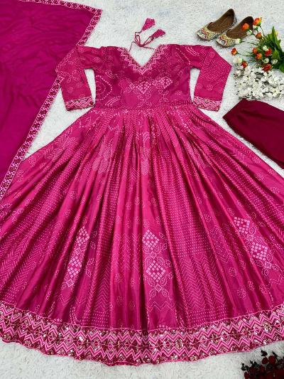 Janvi Kapoor Pink Georgette Anarkali Suit Set