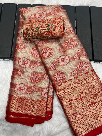 Red Banarasi Handloom Tissue Silk Saree 