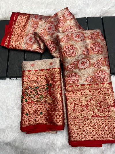 Red Banarasi Handloom Tissue Silk Saree 