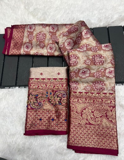 Maroon Banarasi Handloom Tissue Silk Saree