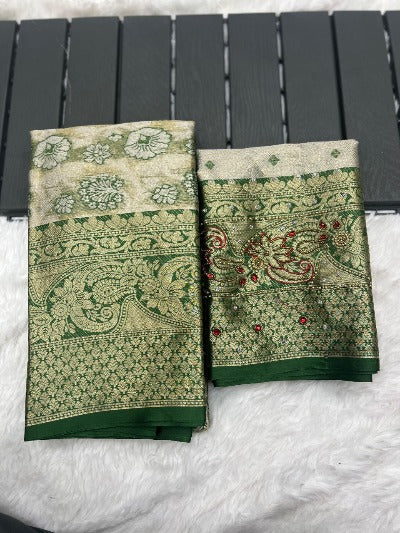 Green Banarasi Handloom Tissue Silk Saree 