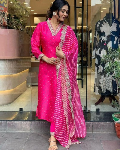 Pink Pure Chanderi Stylish Salwar Suit Set