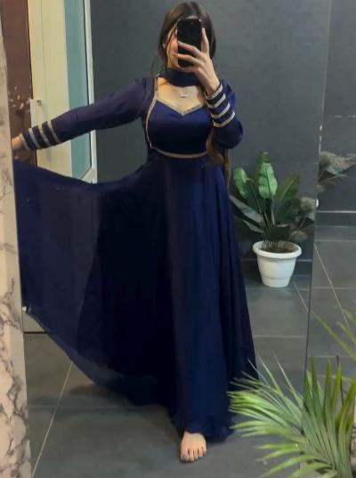 Royal Blue Chinon Silk Elegant Anarkali Suit Set