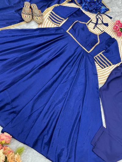 Royal Blue Chinon Silk Elegant Anarkali Suit Set