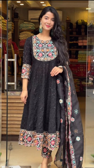 Black Designer Partywear Georgette Embroidered Salwar Suit Set