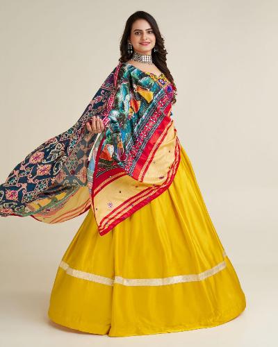 Yellow Satin Silk Digital Print Lehenga Choli Set