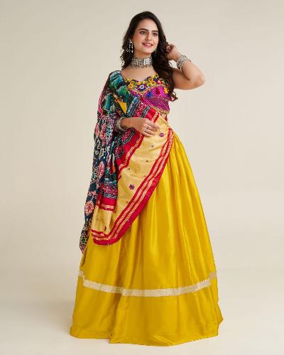 Yellow Satin Silk Digital Print Lehenga Choli Set