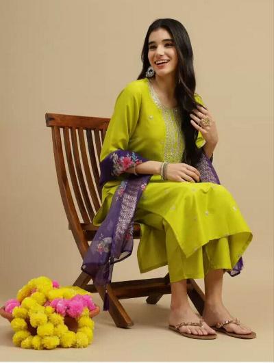 Flourescent Silk Salwar Suit Organza Dupatta